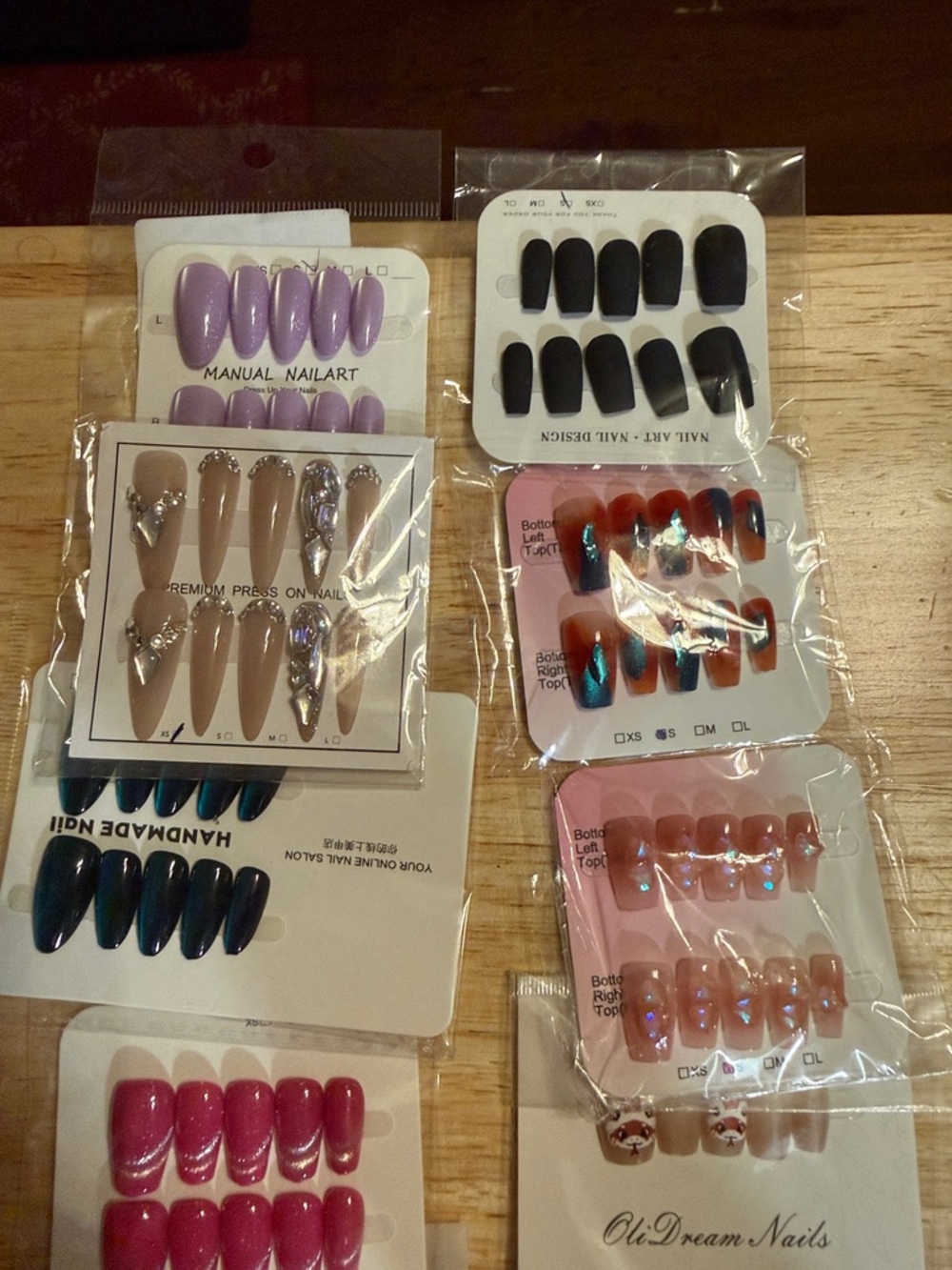 Assorted Press-On Nail Lot in Purple, Black, Nude, Teal & Pink, 15 pairs